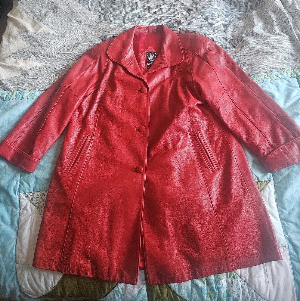 Vintage Made In Canada Red Leather Women's Coat